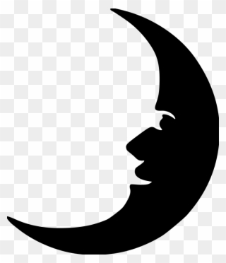 Moon Face, Stars And Moon - Moon Face Silhouette Png Clipart