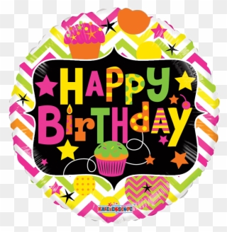 18" Happy Birthday Cupcake Gellibean Balloons All American - Feliz Cumpleaños Neon Png Clipart