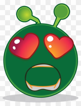 Green Alien - Surprised Love - Smiley Green Alien Big Eyes Png Clipart