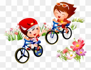 Bicycle Sport Cycling Clip Art - Cartoon Children Cycling - Png Download