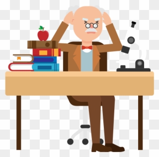 Desk Clipart Tidy Desk - Cartoon Professor Reading A Book - Png Download