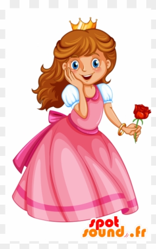 Princess Mascot, With A Pink Dress And A Crown - Princess Rose And The Golden Bird Short Story Clipart