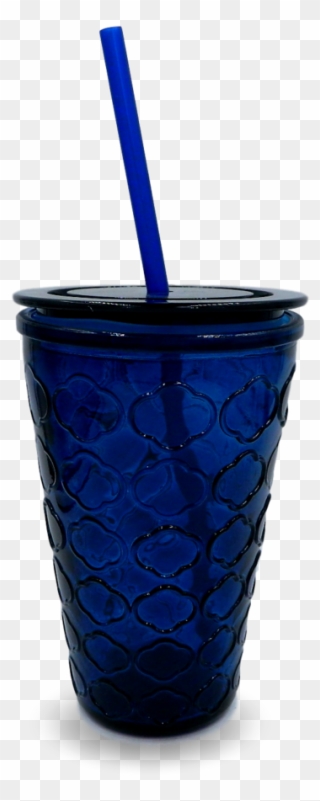Embossed Heavy Duty Glass Cup W/ Sealable Lid - Drinking Straw Clipart
