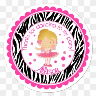 Ballerina Wide Zebra Print Border Personalized Sticker - Barbie Thank You Tags Clipart