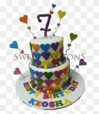 2 Tier Colorful Hearts Cake - Birthday Cake Clipart