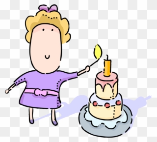 Youngster Lights Candle On Birthday Cake Image - Birthday Cake Clipart
