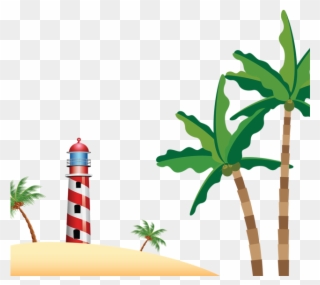 Beach Lighthouse With Coconuts Trees, Beach, Coconuts - Beach Clipart