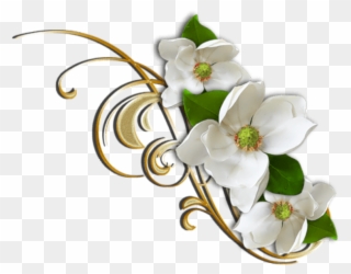 Free Png White Flower With Gold Decorative Elemant - White Gold Flower Png Clipart