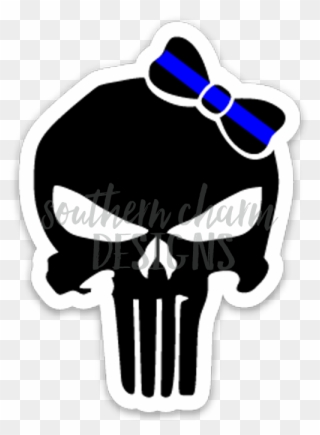 Thin Blue Line Punisher Bow Decal - Punisher Skull White Clipart