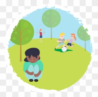 Girl Sitting Down Looking Sad While Other Kids Play - Child Clipart