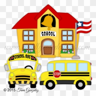 School And Garden Flags - Bus Clipart