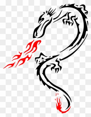 Dragon Stencil Tattoo Line Art - Red Dragon Fire Breath 7 Ceramic Travel Mug Clipart