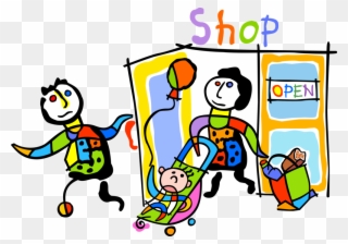 Vector Illustration Of Family Shops In Retail Shopping - Holding The Door For Someone Clipart - Png Download