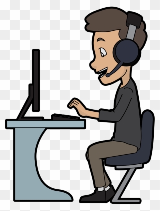 Cartoon Call Centre Guy Using A Computer - Cartoon Guy With Computer Clipart