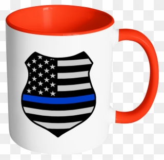 Thin Blue Line American Flag Shield Mug - Coffee And Meeting Quote Clipart
