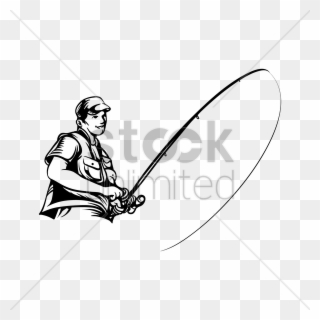 Fisherman With Rod Vector Graphic - Fishing Rod Clipart