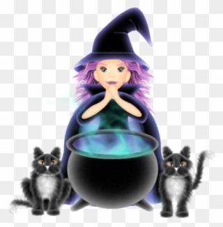 Witch With Cat Halloween Cartoon Clip Art Cute Clip - Cartoon Witches And Black Cats - Png Download