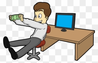 Cartoon Man Happy About Getting His Money Online - Happy Computer Money Cartoon Clipart