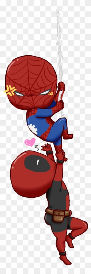 Poor Spidey Xddd Wade Loves Him So Much Jaja I Love - Deadpool And Spiderman Chibi Clipart