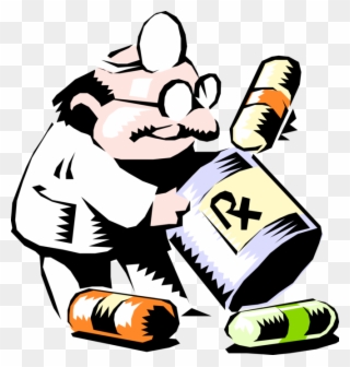 Vector Illustration Of Doctor With Prescription Drug - Cartoon Doctor Clipart