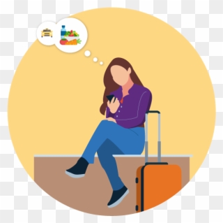 Tourist Using Mobile Phone Food Woman Flat App Travel - Sitting Clipart