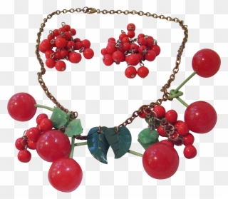 Vintage Bakelite Cherry Necklace Cluster Earrings Book - Bead Clipart