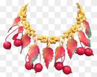 Vintage Red And Yellow Celluloid Cherry And Leaf Necklace - Necklace Clipart