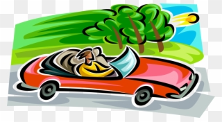 Convertible Automobile Cruises Road - Clip Art - Png Download