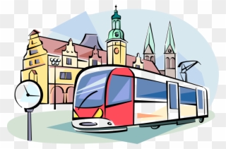 Vector Illustration Of European Transportation Tram - Castle Clipart