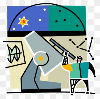 Vector Illustration Of Astronomer At Observatory Looks - Cartoon Clipart