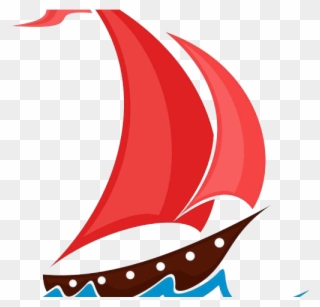 Viking Ship Clipart Beached - Red Sailing Ship Cartoon - Png Download