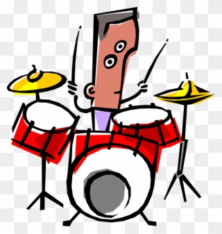 Vector Illustration Of Jazz Drummer Musician With Drum - Drums Clipart