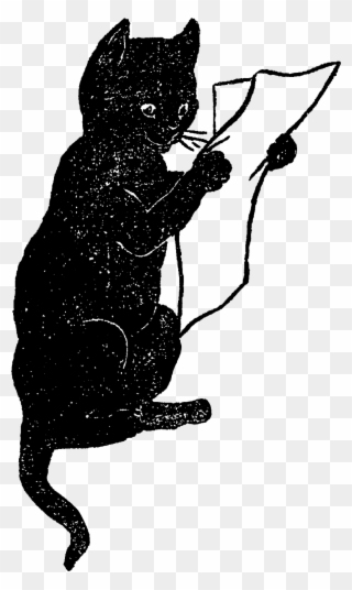 Black Cat Antique Illustration Funny Animal Clipart - Cat Clip Art - Png Download
