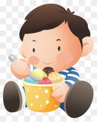 Ice Cream Chocolate Cake Child Eating - Baby With Icecream Png Cartoon Clipart