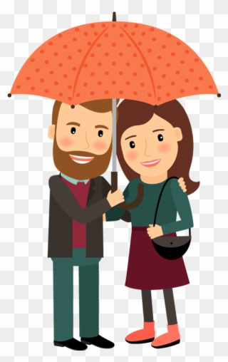 Happy Cartoon Couple Under Umbrella In Love Hugging - Couple In Love Cartoon Png Clipart