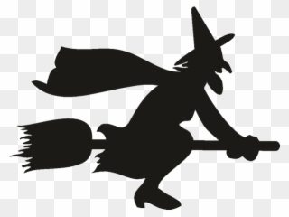 Witch On Broom Silhouette Clipart