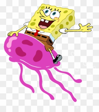 Picture Transparent Stock Jellyfish Clipart Spongebob - Spongebob On A Jellyfish - Png Download