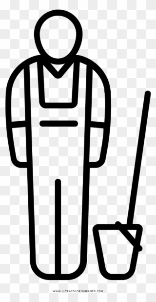 Janitor Coloring Page - Line Art Clipart