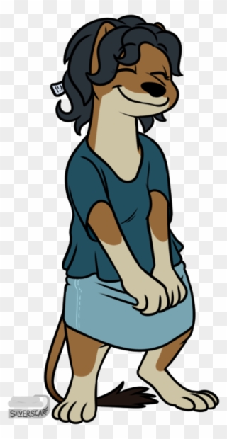A Small, Dark Brown Stoat Girl Wearing A Dark Blue - Cartoon Clipart