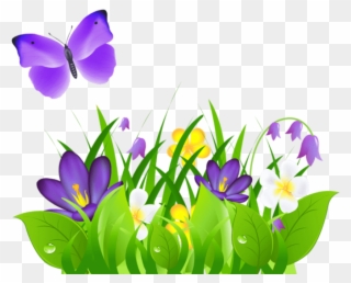 Free Png Purple Flowers Grass And Butterflypicture - Butterfly Flower Clip Art Transparent Png