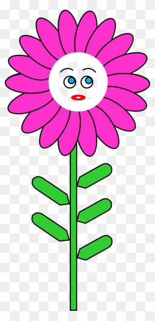 Magenta Flower With Face Vector Free Library - Clipart Flower With Face - Png Download