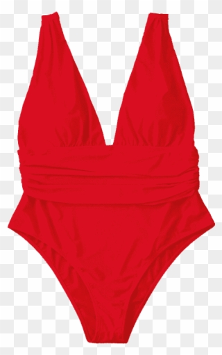 Plus Size Plunge Swimsuit Bright Red - Neck Clipart
