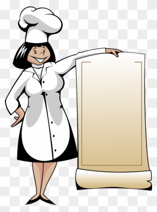 Foreign Short Hair Female Chef Cartoon Background Vector - Lady Chef With Label Clipart - Png Download