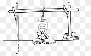 Free Campfires And Cooking Cranes - Open Fire Cooking Clipart Black And White - Png Download