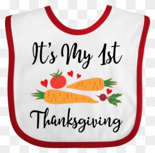 1st Thanksgiving Baby Vegetarian Cute Baby Bib White - Happy Thanksgiving Vegetarian Mugs Clipart