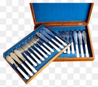 Antique Silver Fork And Knife 24 Pc Fish Set Mother - Knife Clipart