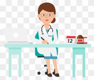 Doctor Working At Desk Cartoon - Desk Doctor Clipart - Png Download