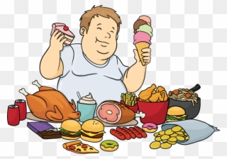 A Fat Cartoon Man Feasting On - الاكل الغير صحي كرتون Clipart