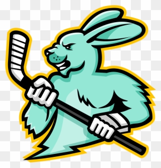 Jackrabbit Or Rabbit Ice Hockey Player Holding An Ice - Hockey Rabbit Clipart
