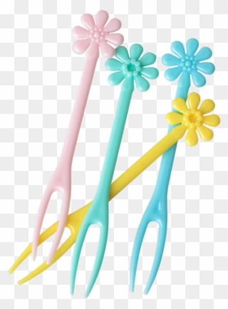 30 Flower Shaped Canape Forks Pastel Colours Rice Dk - Floral Design Clipart